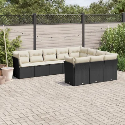 Produktbild von 10-tlg. Garten-Sofagarnitur - mit Kissen Schwarz Poly Rattan - Gartenmöbelset 3250055