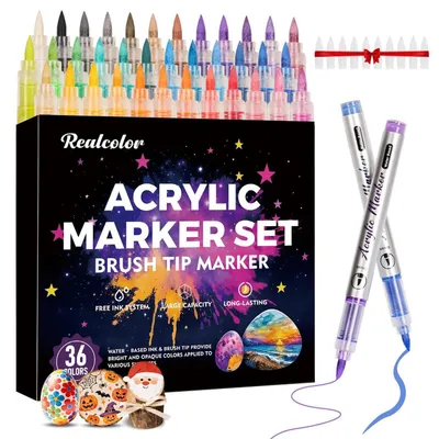 Immagine prodotto di Set di pennarelli acrilici a punta fine, 36 colori, ideali per legno, pietra, vetro, tessuto e progetti fai-da-te