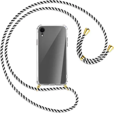 Produktbild von Handykette Backcover-Schutzhülle mit Band (Metall goldfarben) für Apple iPhone XR - schwarz/weiß gestreift