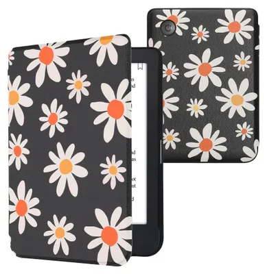 Produktbild von kwmobile Schutzhülle für Kobo Clara 2E / Tolino Shine 4 Hülle - eReader Flip Case mit Auto Sleep Funktion - Kleine Gänseblümchen mit Blau Weiß Gelb