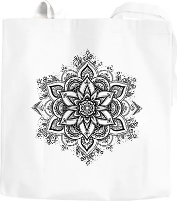 Produktbild von Jutebeutel Mandala Ornament Bohemian Boho Ethno Baumwolltasche Stoffbeutel Tragetasche Autiga® weiß 2 lange Henkel