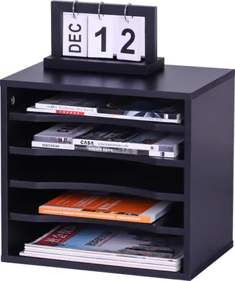 Immagine prodotto di Portadocumenti Relaxdays, 5 scomparti, portadocumenti da ufficio, dimensioni: 33 x 35,5 x 25 cm, organizer da scrivania in compensato, moderno, nero