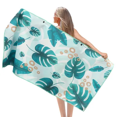 Imagen del producto de Toalla de playa con estampado de Monstera, de secado rápido, 90 x 180 cm, ideal para la playa