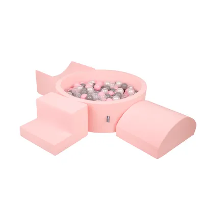 Obrázek produktu pro KiddyMoon pěnové hřiště pro děti s kulatým míčkem (200 ∅ 7cm), měkká překážková dráha a Kulatý bazén s míčky, certifikováno  EU, Růžová:Perla/Šedá/Průhledný/Světle růžová, Verze 6