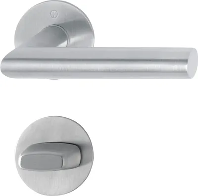 Produktbild von Hoppe Drückergarnitur Amsterdam - 2x Türklinke + 2x Flachrosette, rund WC, Edelstahl matt