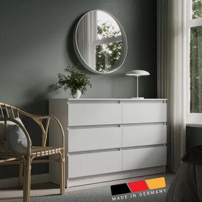 Produktbild von Home Collective Kommode mit 6 Schubladen Kommode Holz Schrank Kommode mit Schubladen, Sideboard, Highboard für Schlafzimmer Wohnzimmer Flur Büro Organizer | 120 cm Breite | Weiß