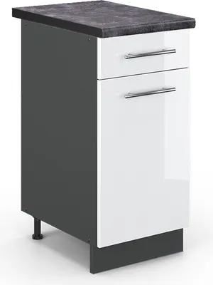 Image de Meuble cuisine Vicco Fame-Line Blanc Haute brillance 40cm , PT Anthracite, Model 46142