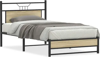 Produktbild von vidaXL Bettgestell ohne Matratze Sonoma-Eiche 107x203 cm Holzwerkstoff