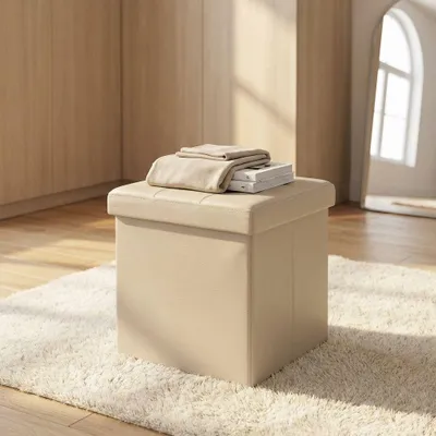 Immagine prodotto di Milani Home - pouf quadrato in ecopelle di design moderno, cm 38 x 38 x 38 h - Beige
