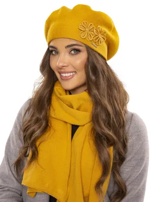 Image de Vivisence béret femme élégant ensemble bonnet et écharpe pour l'hiver et l'automne chaud épais, ensemble d'hiver pour femme,  eu, miel, taille unique
