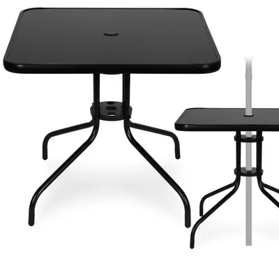 Zdjęcie produktu dla MultiGarden SC-073A Zahradní stůl 80×80 cm, tvrzené sklo, otvor na slunečník, černý