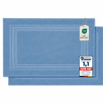 Produktbild von Komfortec Badvorleger Set 2 Teilig, Frottee Duschvorleger, Waschbar Duschmatte & Badteppich, 600 g/m² &100% Baumwolle, Saugfähig & Schnelltrocknend, 50 x 70 cm, Hellblau
