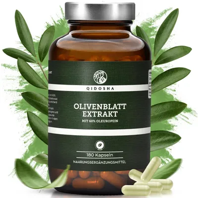 Produktbild von QIDOSHA Olivenblatt Extrakt Kapseln, 60 % Oleuropein, hochdosiert, 180 Kapseln