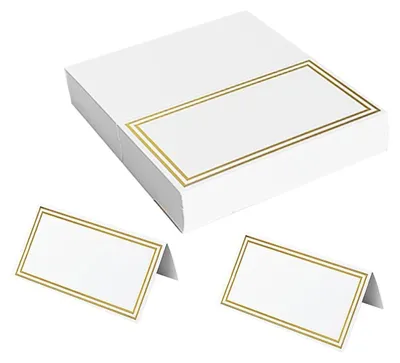 20 Tischkarten Hochzeit, blanko, 9x10 cm, mit Goldrand