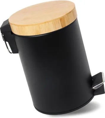 Produktbild von Famanu Badezimmerabfalleimer mit Holzdeckel - Schwarz 3L