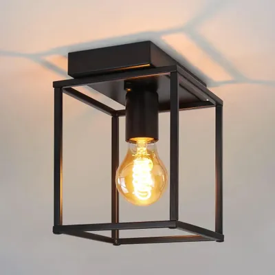 Obrázek produktu pro ZMH stropní světlo obývací pokoj černá vintage stropní lampa E27 retro industriální lampa kovová s 1 plamenem stropní osvětlení pro ložnici předsíň kuchyň jídelna