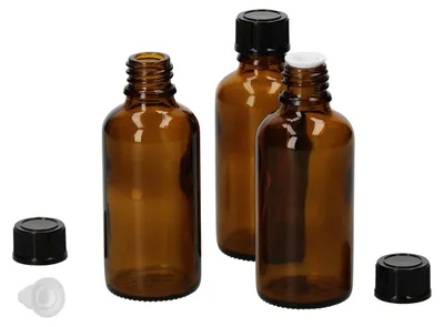 Obrázek produktu pro 3ks sada miniaturních lahviček Kapátko Jantarové sklo 50ml Lékárník Kapátko Láhev s UV ochranou Léky