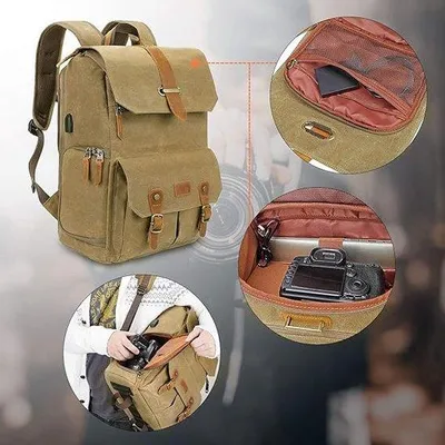 Produktbild von Famanu Kamerarucksack mit USB-Anschluss - Khaki