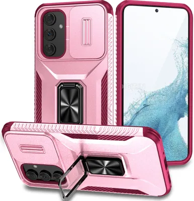 Produktbild von Handyhülle für Samsung Galaxy A54 5G Dual Layer Hülle mit Schiebe Kamera Schutz und Ringhalter Ständer Rosa