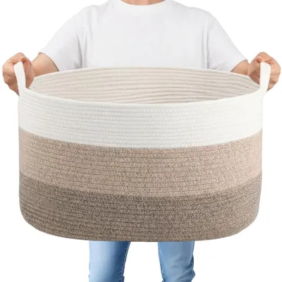 Wäschekorb 60 l, Baumwollseil, 55x38x30 cm, faltbar, weiß