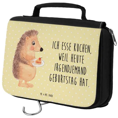 Produktbild von Mr. & Mrs. Panda Kulturtasche Igel Kuchenstück - Gelb Pastell - Geschenk, badtasche, hygienetasche, Kuchen Backen, Torte, Kosmetiktasche, Reisebeutel, Geburtstagskuchen
