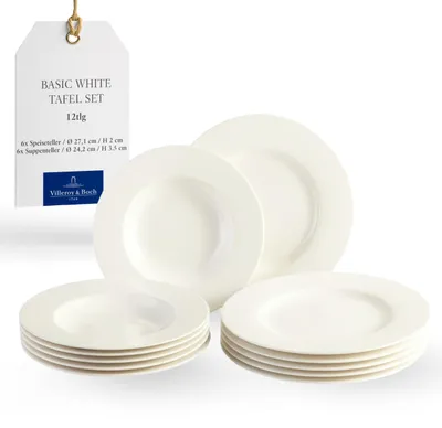 Obrázek produktu pro S Vivo - Villeroy & Boch Group - Basic White, 12dílný jídelní servis, 750 ml, prvotřídní porcelán, vhodný do myčky, bílý, jednotlivě / 12 kusů (1 balení)