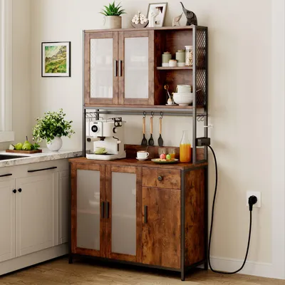 Produktbild von Dripex Küchenbuffet Küchenschrank Buffetschrank mit Arbeitsplatte 181cm Hoher （mit Steckdose）