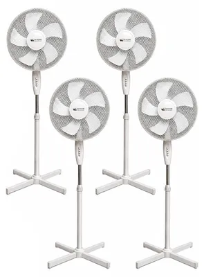 Produktbild von 4x BURI Standventilator 45W | Höhenverstellbar 120-130 cm | 3 Stufen | 5 Rotorblätter | Ø 43 cm | Leiser Betrieb | Verstellbarer Neigungswinkel | Weiß