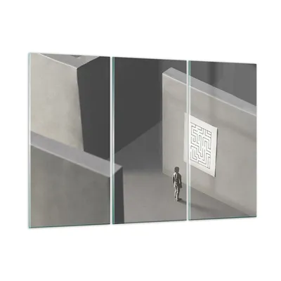 Produktbild von Bilder auf glas - 3 Teile - Labyrinth Grau Verloren - 165x110cm - Glasbilder - Wandbilder - Bilder - zum Aufhängen bereit - Wanddekoration aus Glas - Glas Bilder - Wandbild auf Glas - GCE165x110-5086