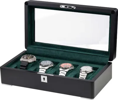 Image de Rothenschild RS-3420-4-BL-GRE Boîte à montres Noir [4] avec velours vert