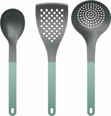Produktbild von Rosti Küchenhelfer-Set New Optima 3-tlg. Nordic Green 3-tlg., Kochlöffel, Pfannenwender, Nylon, Grün, 34597