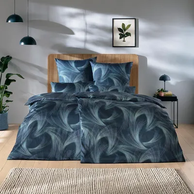 Produktbild von Estella Mako-Satin Bettwäsche Lino navy 135x200 cm + 80x80 cm + 40x80 cm