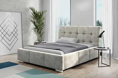 Zdjęcie produktu dla Łóżko tapicerowane AGMAT BARI z wezgłowiem, 160 x 200 cm, łóżko podwójne z podstawą łóżka i stelażem z listew metalowych, tkanina welurowa, kolor: beżowy