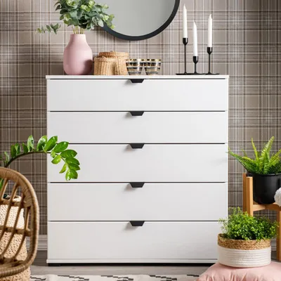 Image de Mainarda - Commode, 90x40x95h cm Blanc, 5 Tiroirs