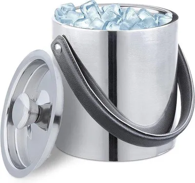 Produktbild von Grosser Silbermetall-Eisbecher mit doppelwandigem Edelstahl, Deckel und Griff für große Partys und Getränke.