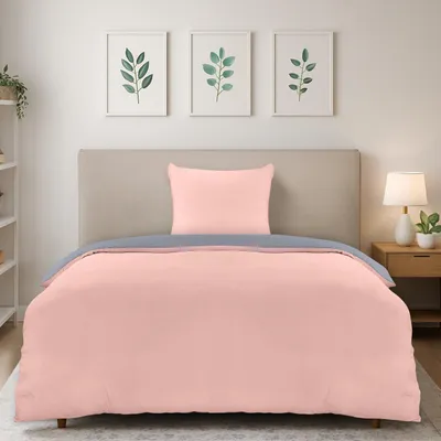 Produktbild von Bettwäsche Set 135x200 cm - Mikrofaser Bettbezug 135x200 cm + 1 Kissenbezug 80x80 cm - Grau/Rosa