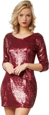 Produktbild von Pailletten-Langarmkleid - weinrot, S