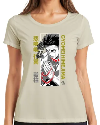 Zdjęcie produktu dla Koszulka damska z motywem „Kimetsu no Yaiba: Gyomei Himejima Hashira i różańce”, kolor naturalny, rozmiar XL