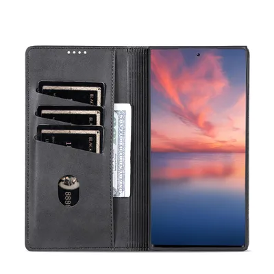 Produktbild von Galaxy S23 Ultra Leder Hülle, Klapphüllen Brieftasche Magnetverschluss Ständer Schutzhülle für Samsung Galaxy S23 Ultra Schwarz