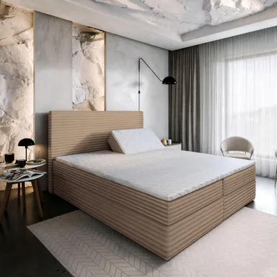 Produktbild von Masseno Boxspringbett MILARA 140x200 cm Komplett-Set mit Bonell Matratze und Topper, Polsterbett mit Bettkästen -Beige, TILIA 17
