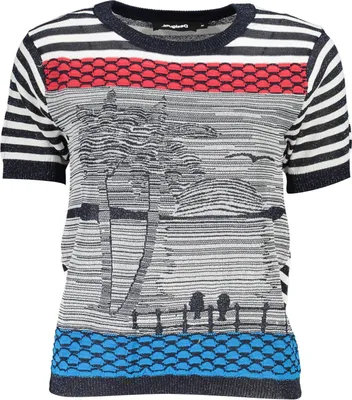 Image de Desigual T-shirt femme 23SWTKBM_A67063B_BLU5010 - manches courtes, col rond, détails contrastés, blouse avec logo : Taille - XL Taille : XL