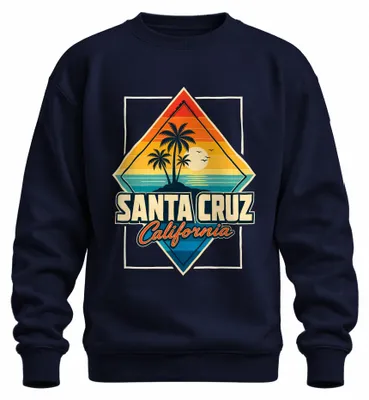 Zdjęcie produktu dla Bluza z kapturem w stylu retro, motyw: surfing, zachód słońca, Santa Cruz, Kalifornia, kolor: granatowy, rozmiar: M