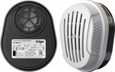 Produktbild von Dräger Kombinationsfilter Bajonett A1B1E1K1 Hg P3 R D wirksam als Gas- und Partikelfilter gegen Gase, Dämpfe und Partikelstaub Verpackungseinheit: 14