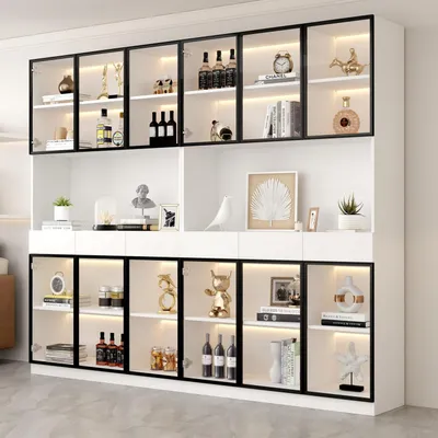 Image de Vitrine éclairée par LED, dimensions 240x200x36 cm, couleur blanche, 6 portes en verre