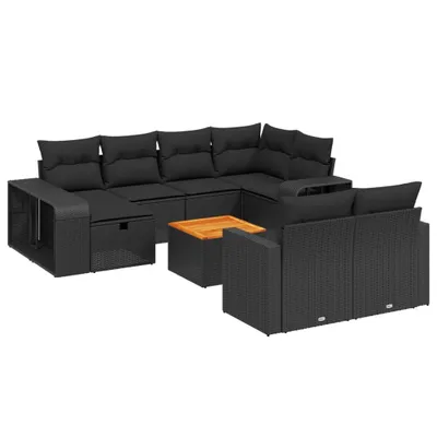 Produktbild von vidaXL 11-tlg. Garten-Sofagarnitur mit Kissen Schwarz Poly Rattan