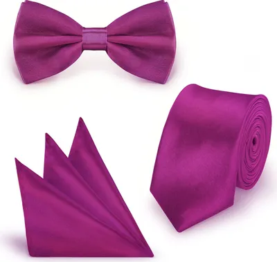 Produktbild von SET Krawatte Fliege Einstecktuch Burgundy  einfarbig uni aus Polyester