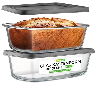 Obrázek produktu pro NutriChef, skleněná forma na chléb s víkem, sada 2 kusů, objem 1,8 litru – borosilikátová forma