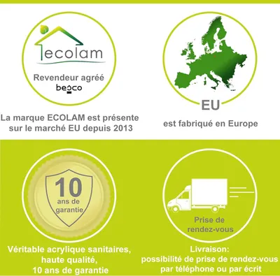 Image de ECOLAM Baignoire rectangle Talia 110x70 cm + tablier | vidage et trop-plein automatique | pieds + silicone | Set complet