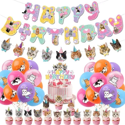 Productafbeelding van Verjaardagsdecoratieset voor katten, ballonketting, accessoires voor kinderfeestjes