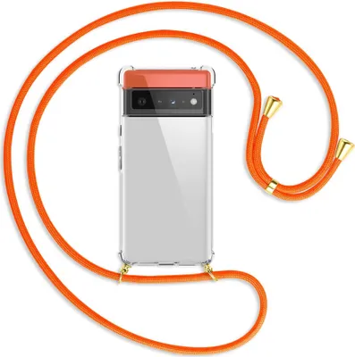 Produktbild von Handykette Backcover-Schutzhülle mit Band (Metall goldfarben) für Google Pixel 6 Pro - neonorange